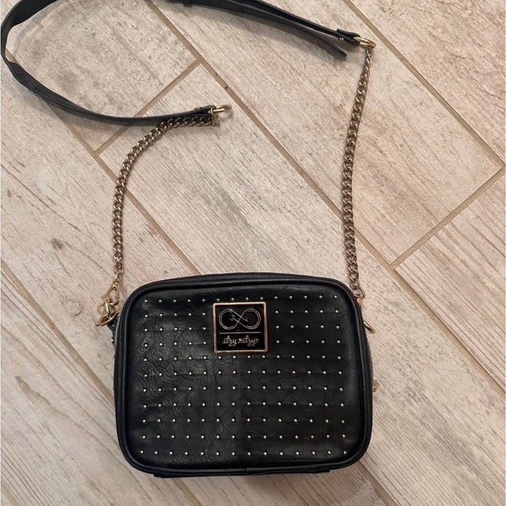 Itzy Ritzy Black Studded Crossbody with Gold Chain Trim